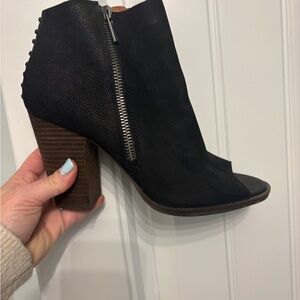 Lucky Brand Black Peep-Toe Heeled Boots